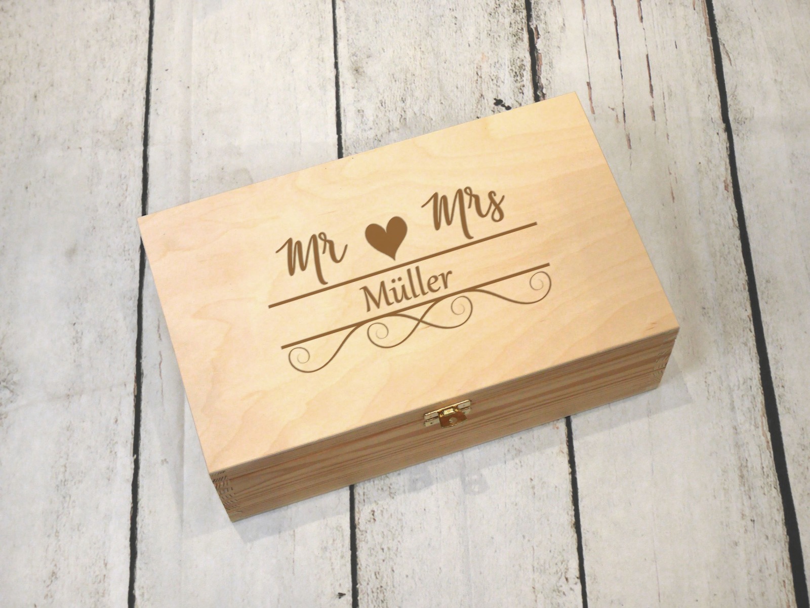 Memorybox Mr &amp; Mrs zur Hochzeit personalisiert mit Name, Datum und Wunschmotiv Erinnerungsbox
