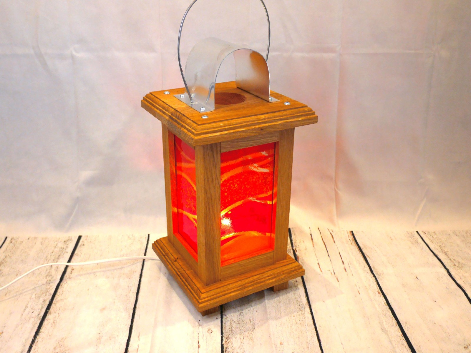 Einzigartige Holzlaterne mit Fusing Glas rot 7