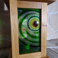 Einzigartige Holzlaterne mit Fusing Glas grün 7