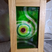Einzigartige Holzlaterne mit Fusing Glas grün 8