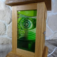 Einzigartige Holzlaterne mit Fusing Glas grün 5