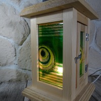Einzigartige Holzlaterne mit Fusing Glas grün 3