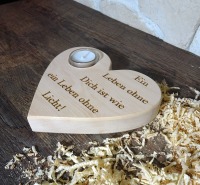 Großes Herz aus Holz mit Teelichthalter mit Spruch oder Name personalisierbar Zirbelholz 3