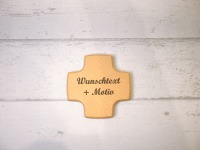 Kleines Holzkreuz, personalisiert mit Wunschtext und Wunschmotiv
