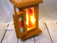 Einzigartige Holzlaterne mit Fusing Glas Lebensblume weiß &amp; rot 5