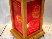 Einzigartige Holzlaterne mit Fusing Glas Kreis- und Wellenmuster rot 7