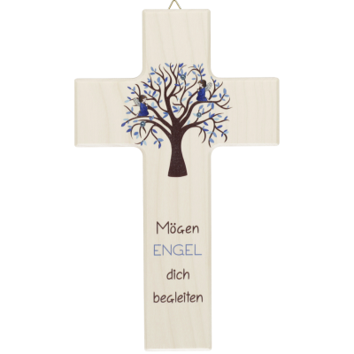 Holzkreuz Lebensbaum blau mit Spruch Kinderkreuz