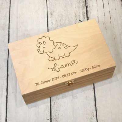 Memorybox Dino personalisiert mit Name, Datum Erinnerungsbox
