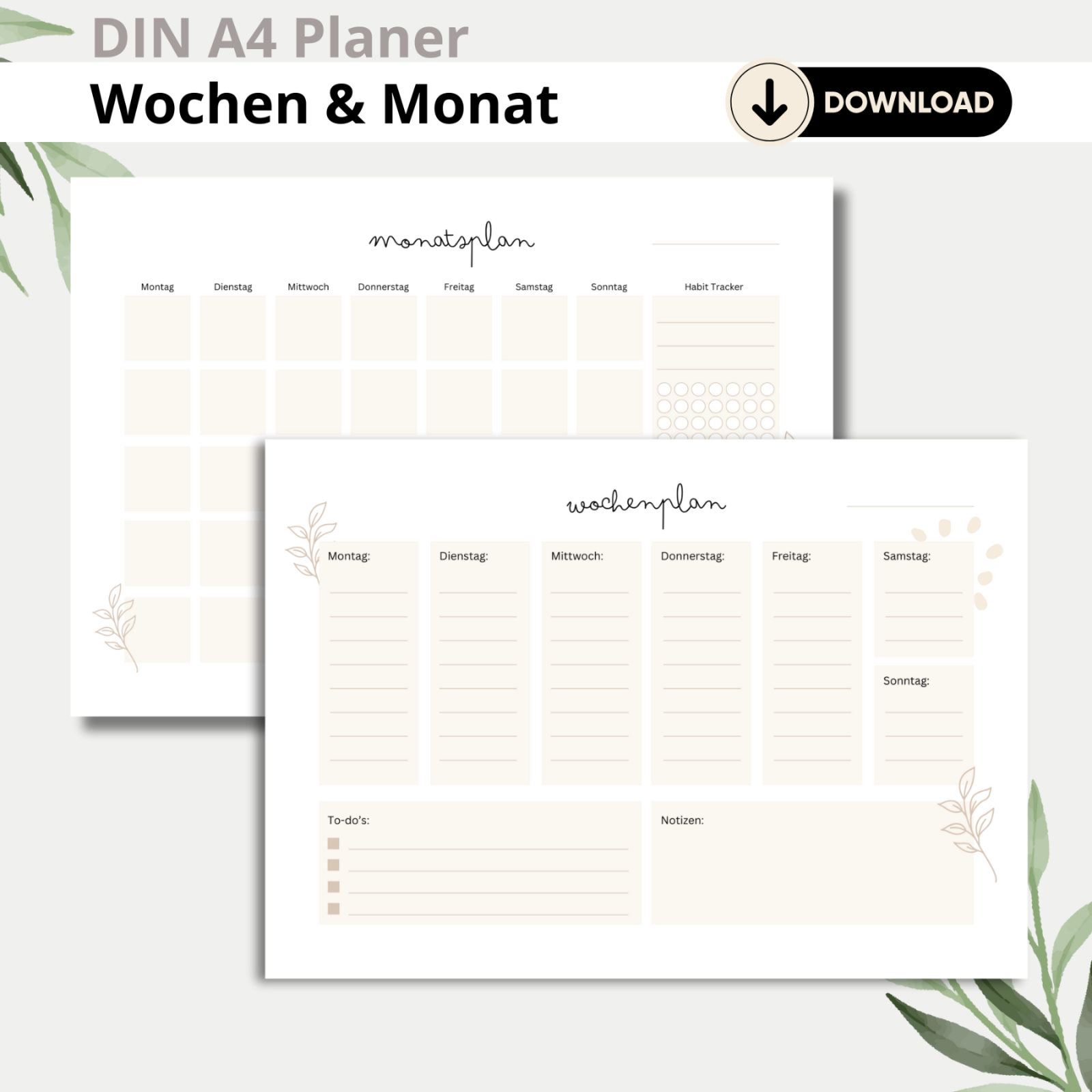 FREE DIN A4 Planer für Wochen- und Monatsplanung Digital