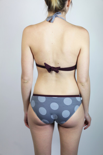 Bio Bikini Fjorde Dots grau / aubergine Top Pants 2