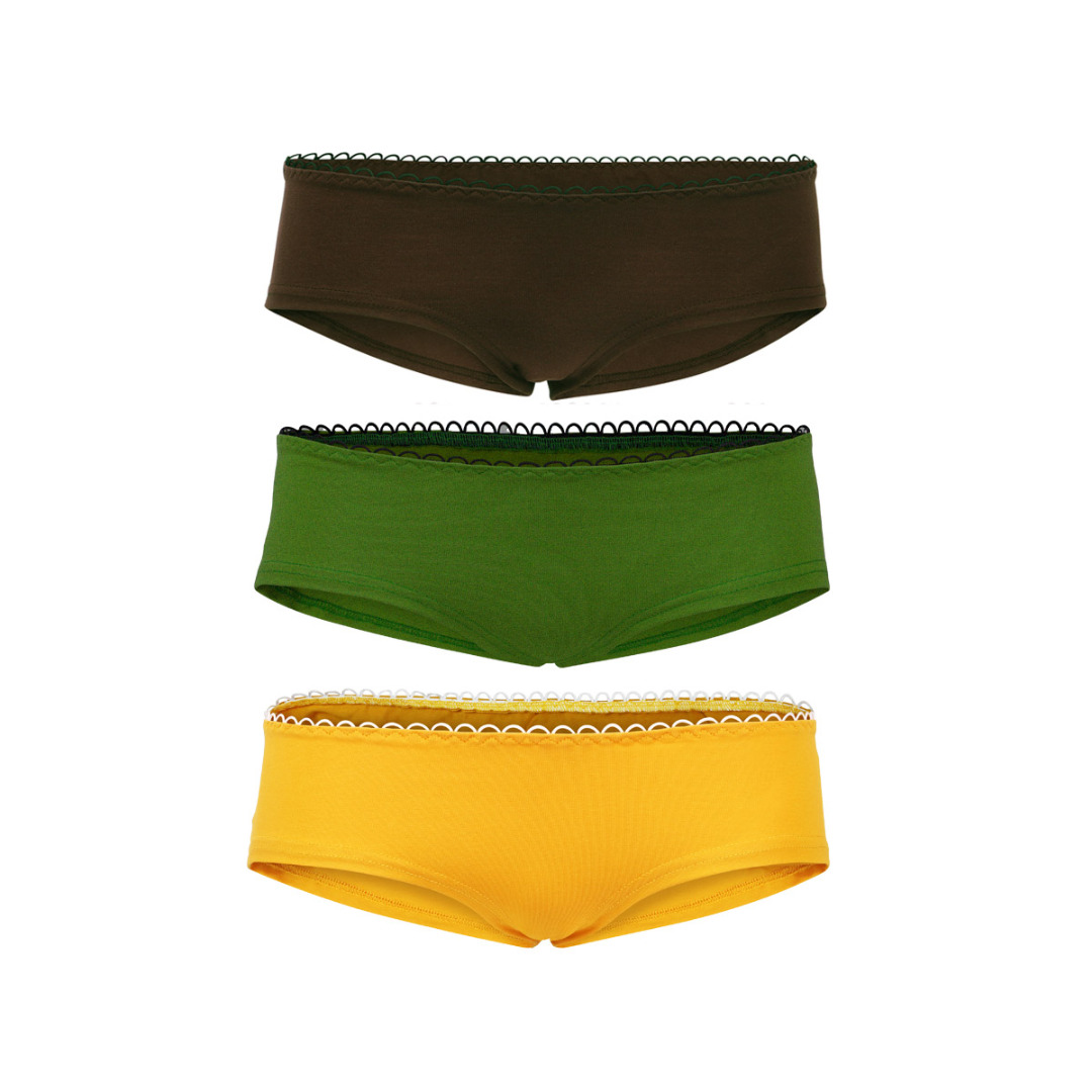 Bio hipster panties set Field: brown, verde tinged, saffron