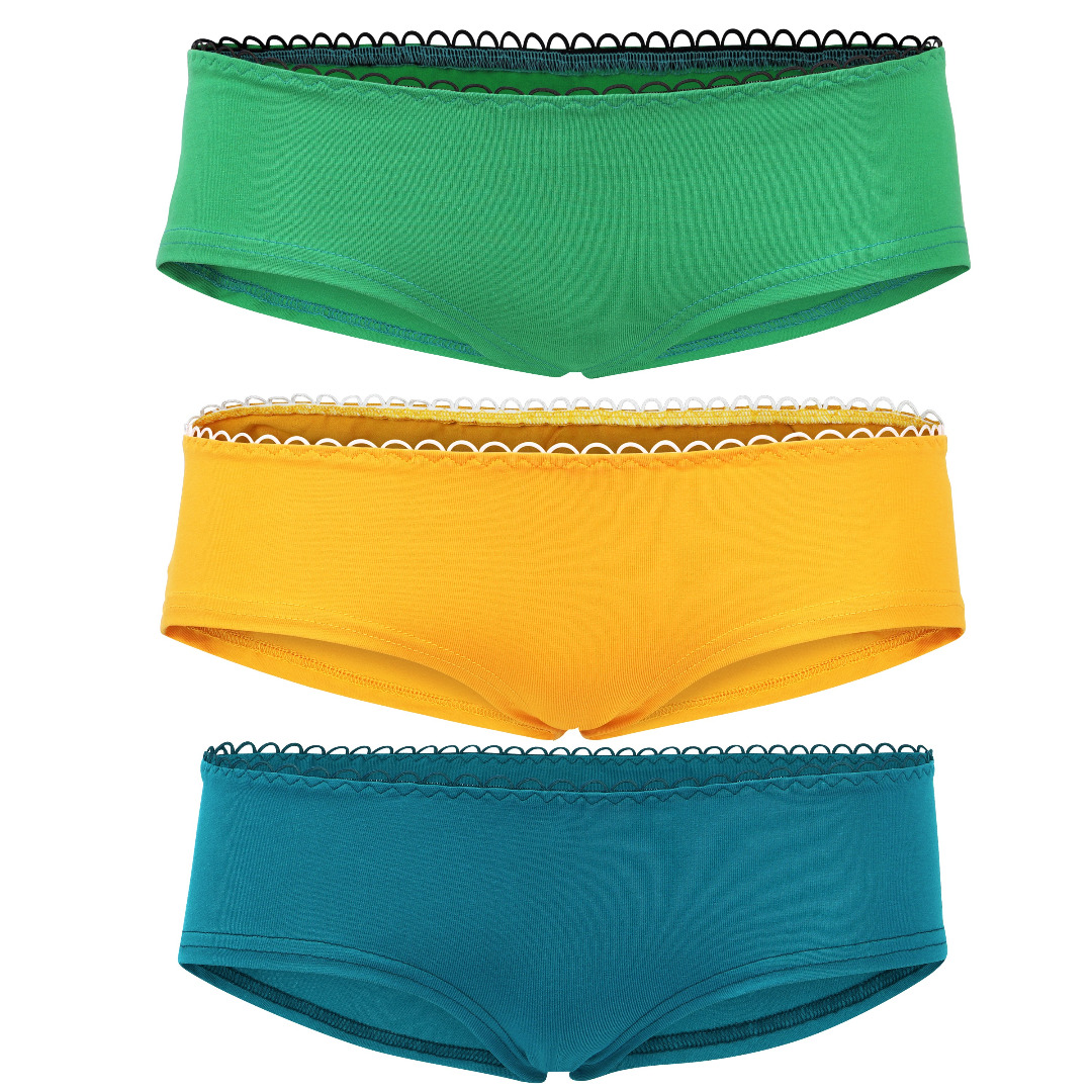 Bio hipster panties set: Saffron, teal, green