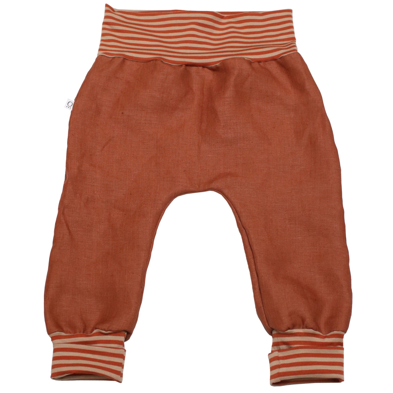 Organic hemp kids trousers with groth adaption rust + stripes