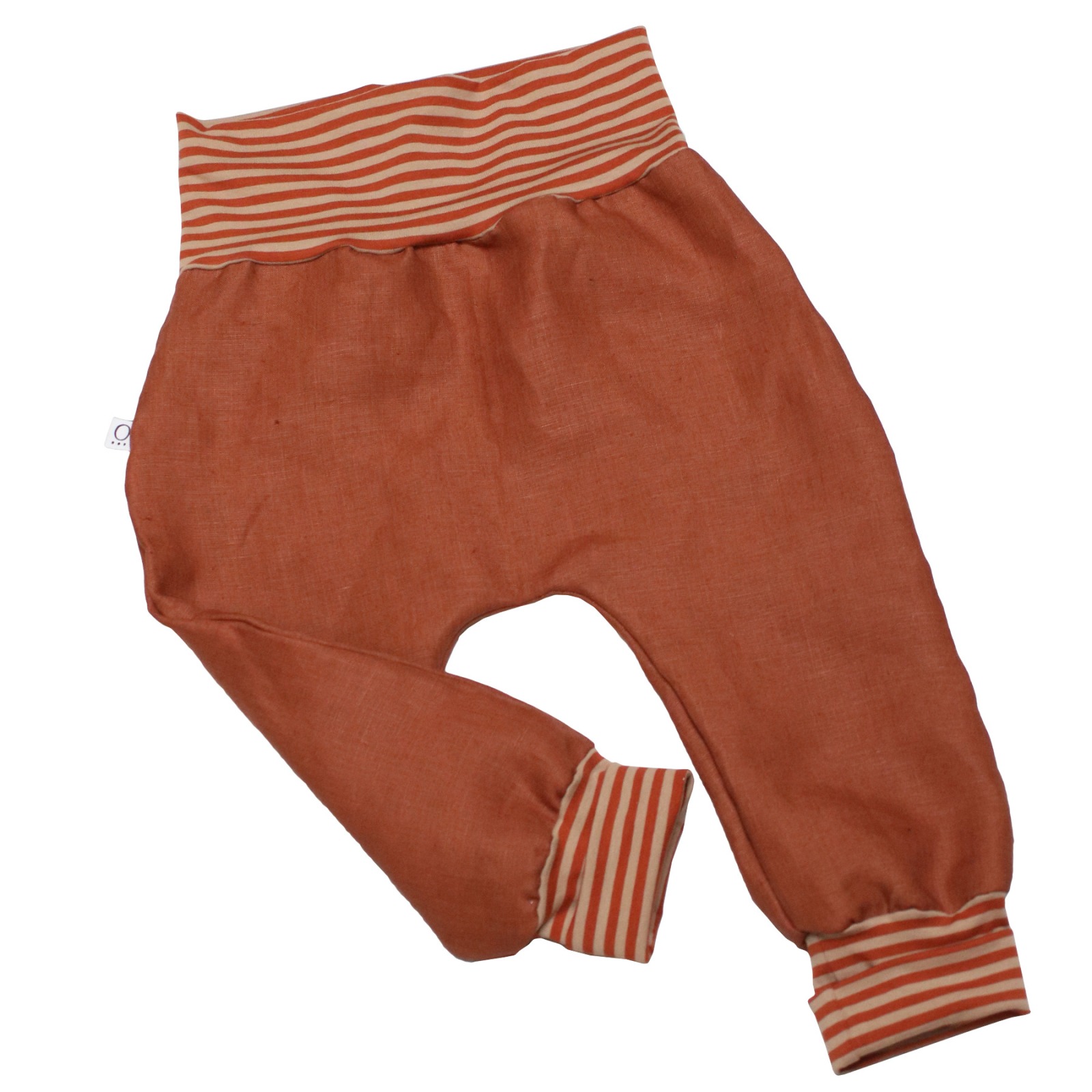 Organic hemp kids trousers with groth adaption rust + stripes 2