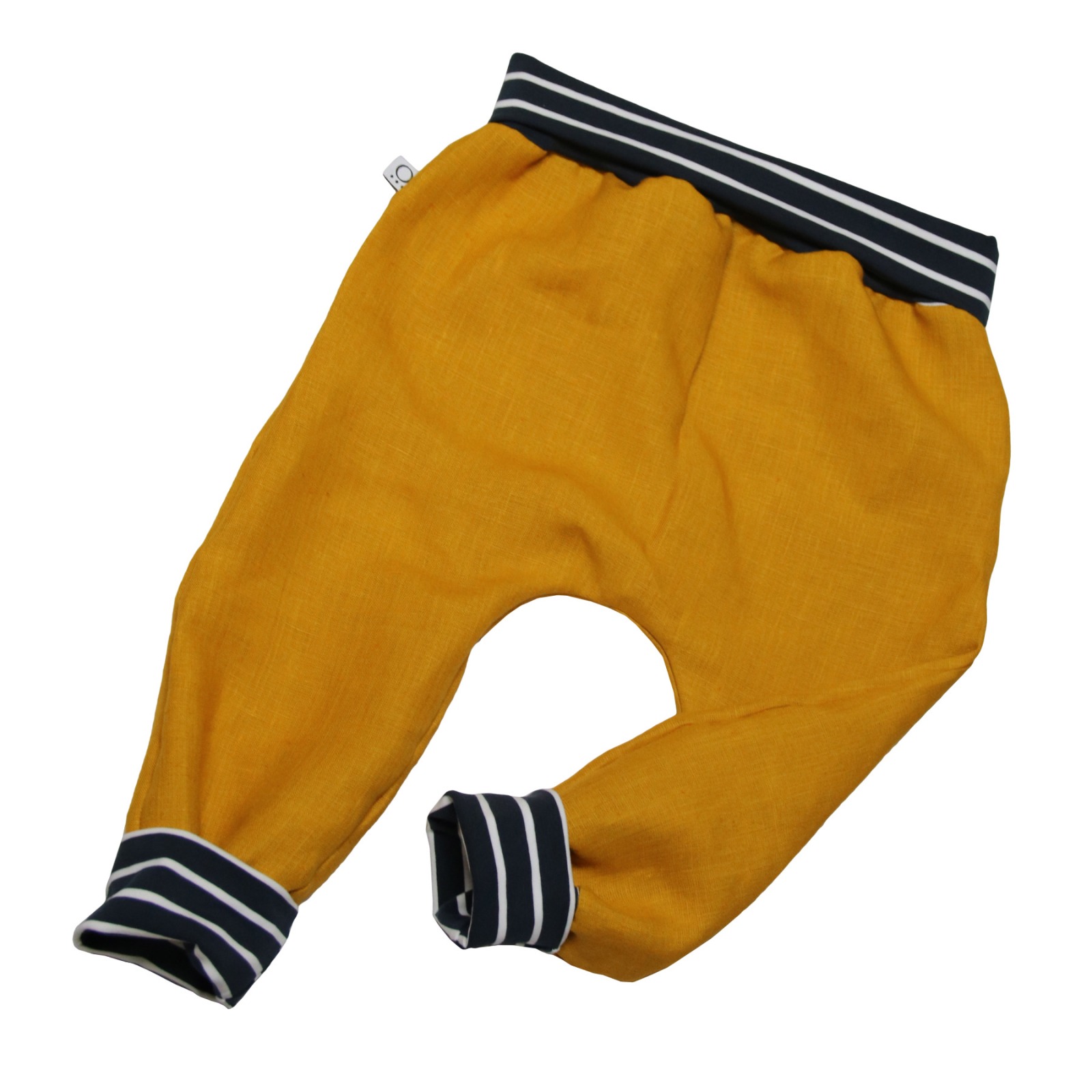 Organic hemp kids trousers with groth adaption saffron + stripes 2