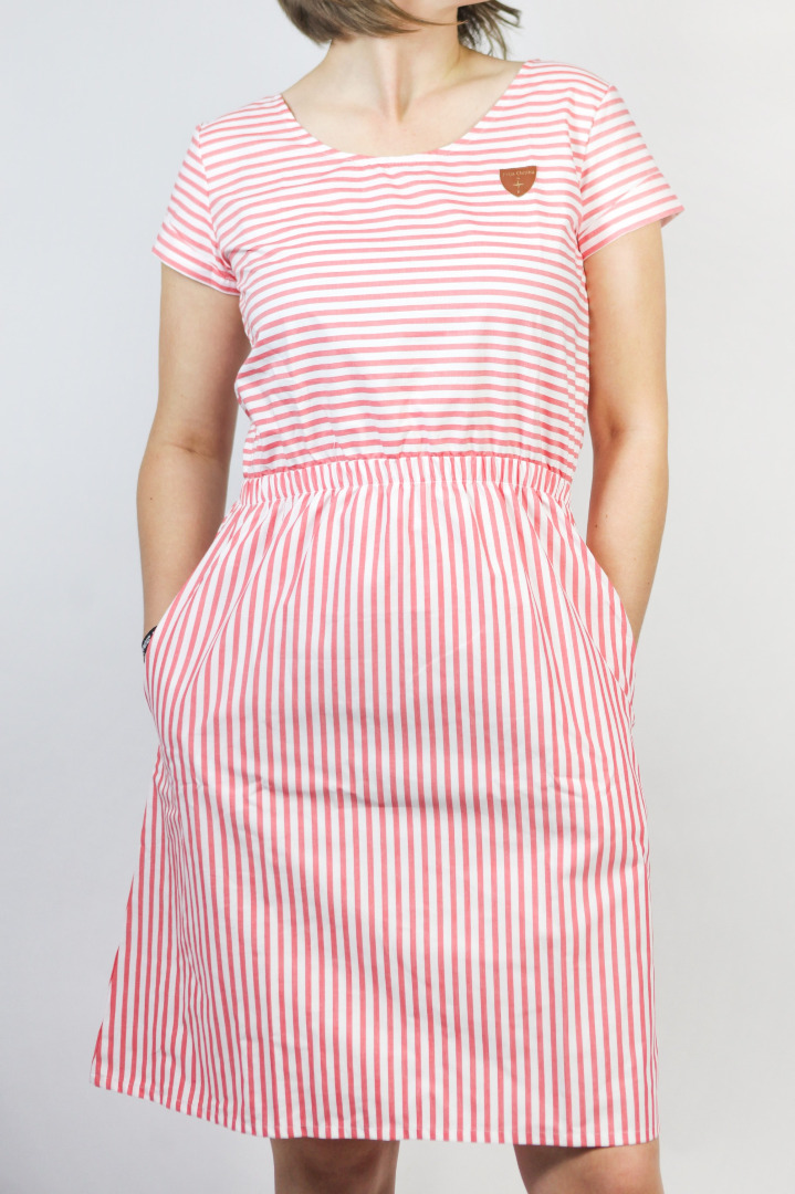 Organic dress Somrig summer stripes red / white 2