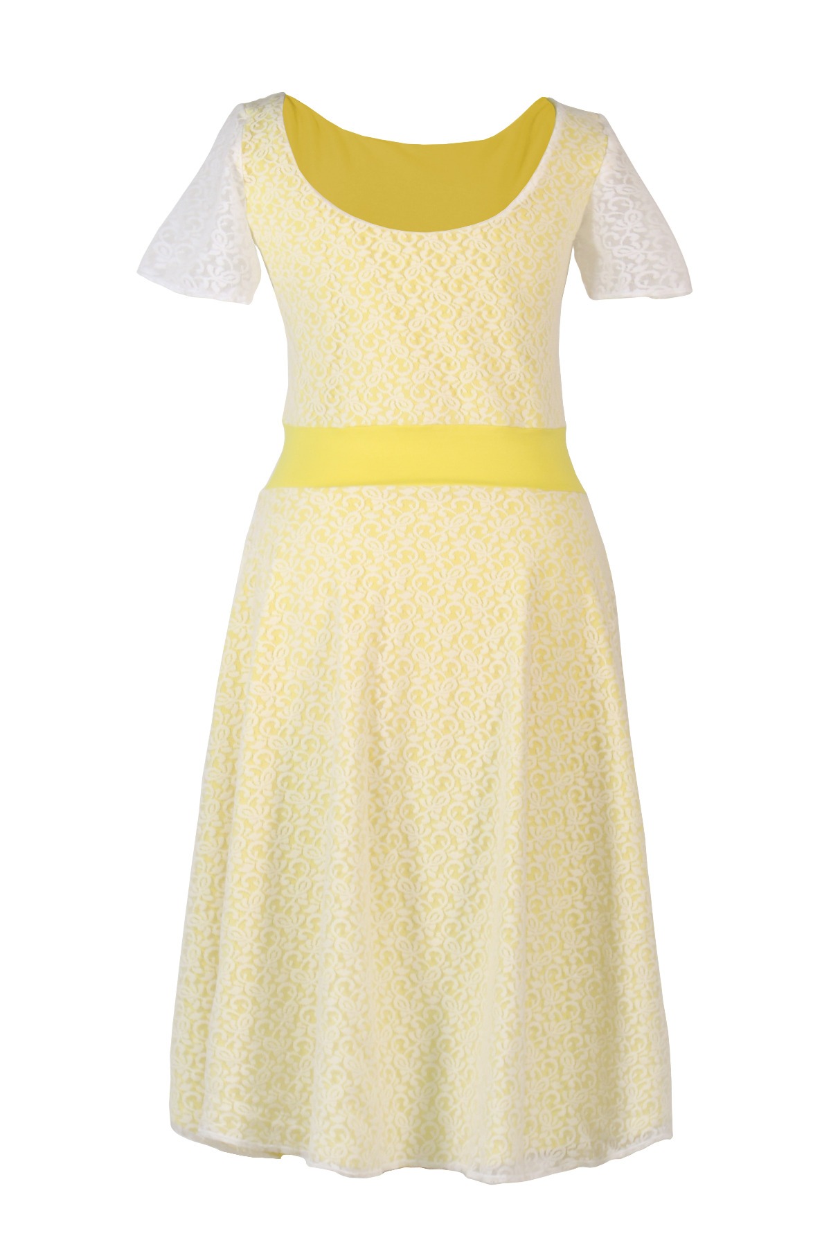 Organic dress Perle lemon yellow + white 2