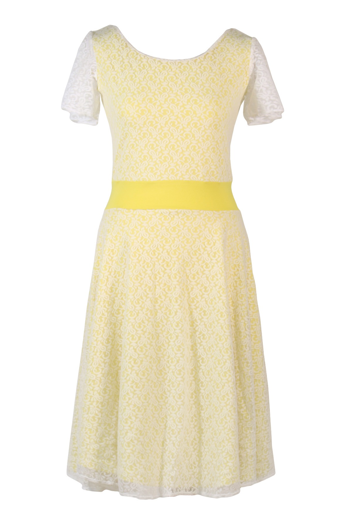 Organic dress Perle lemon yellow + white