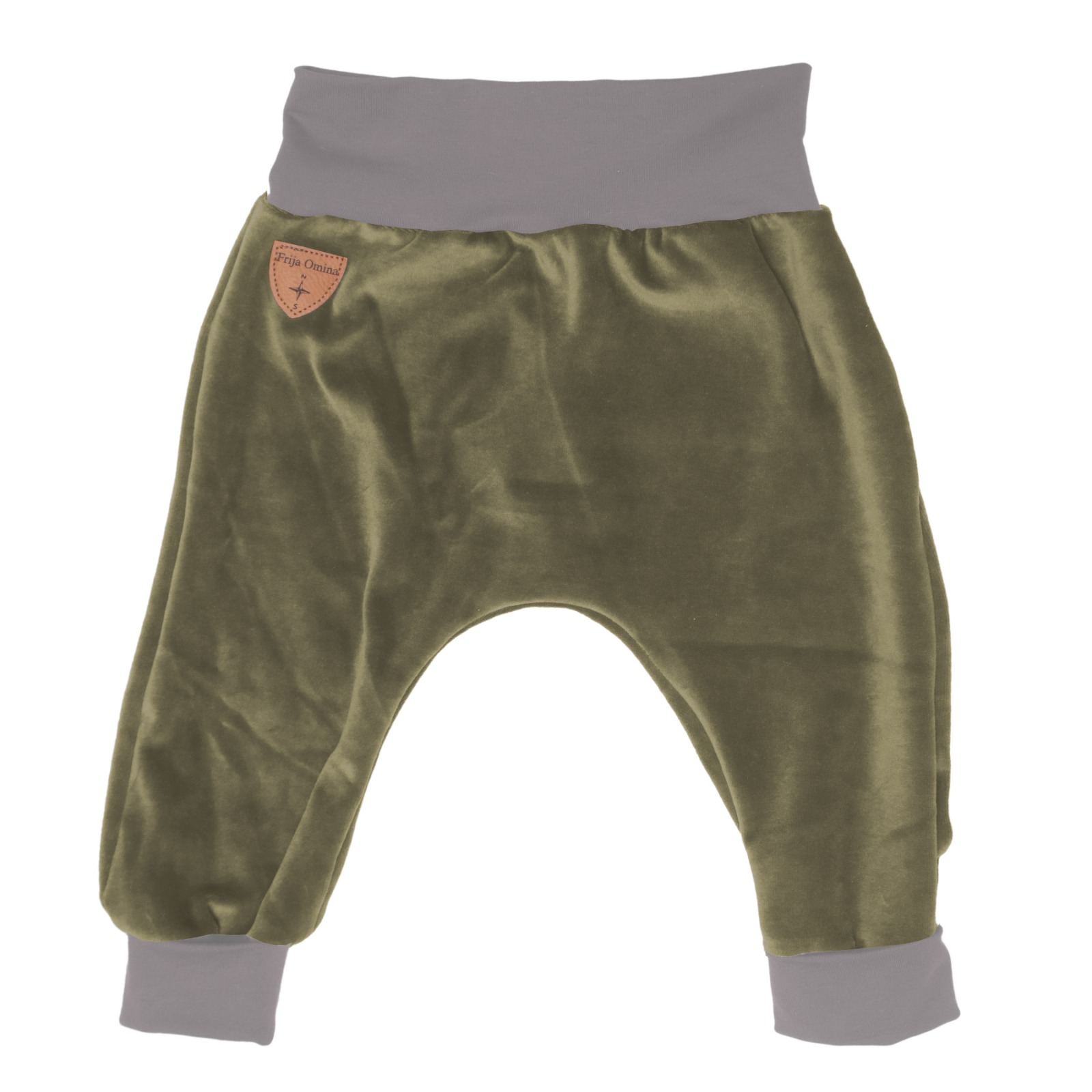 Organic velour pants Hygge mini with growth adaption, olive green