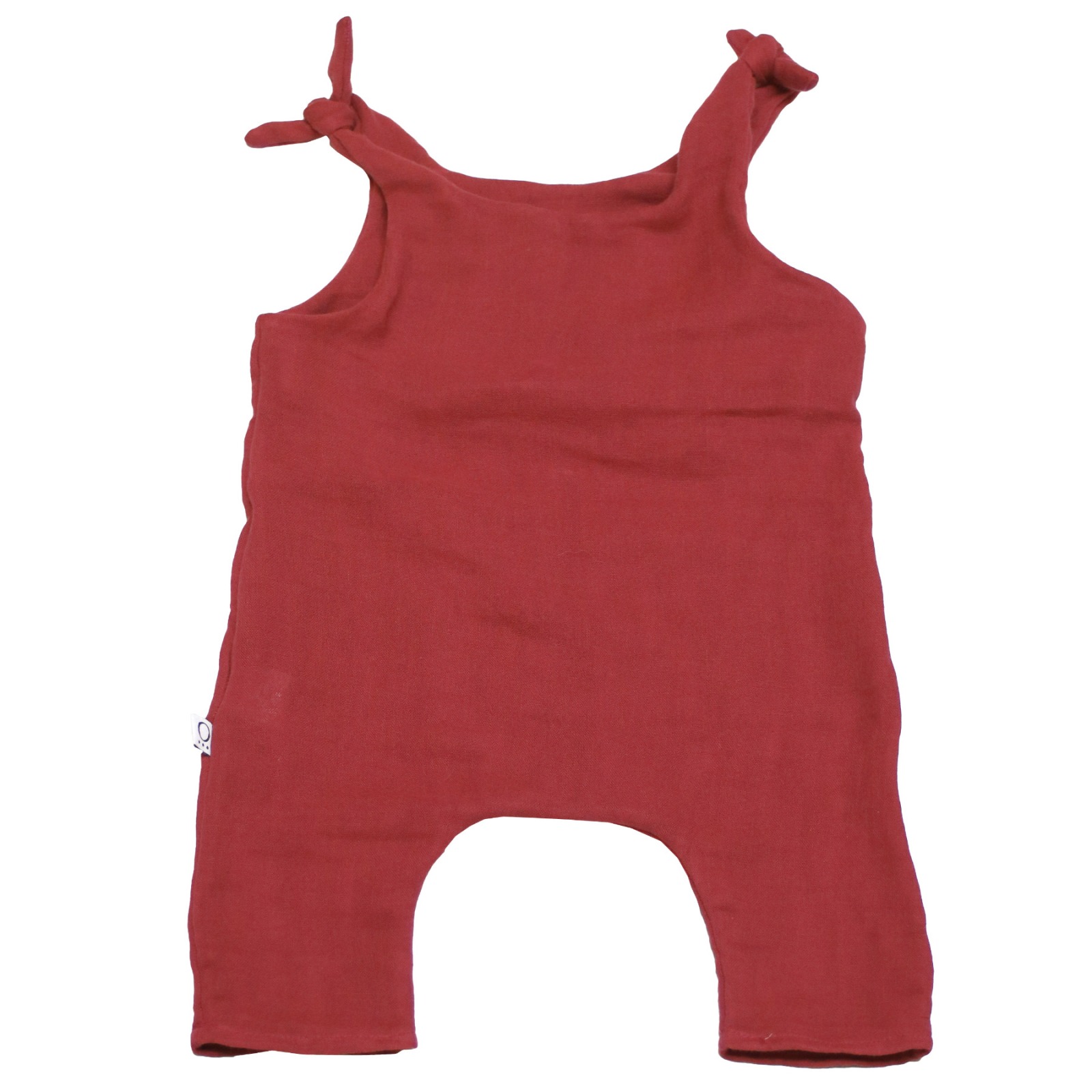 Baby romper from organic muslin red