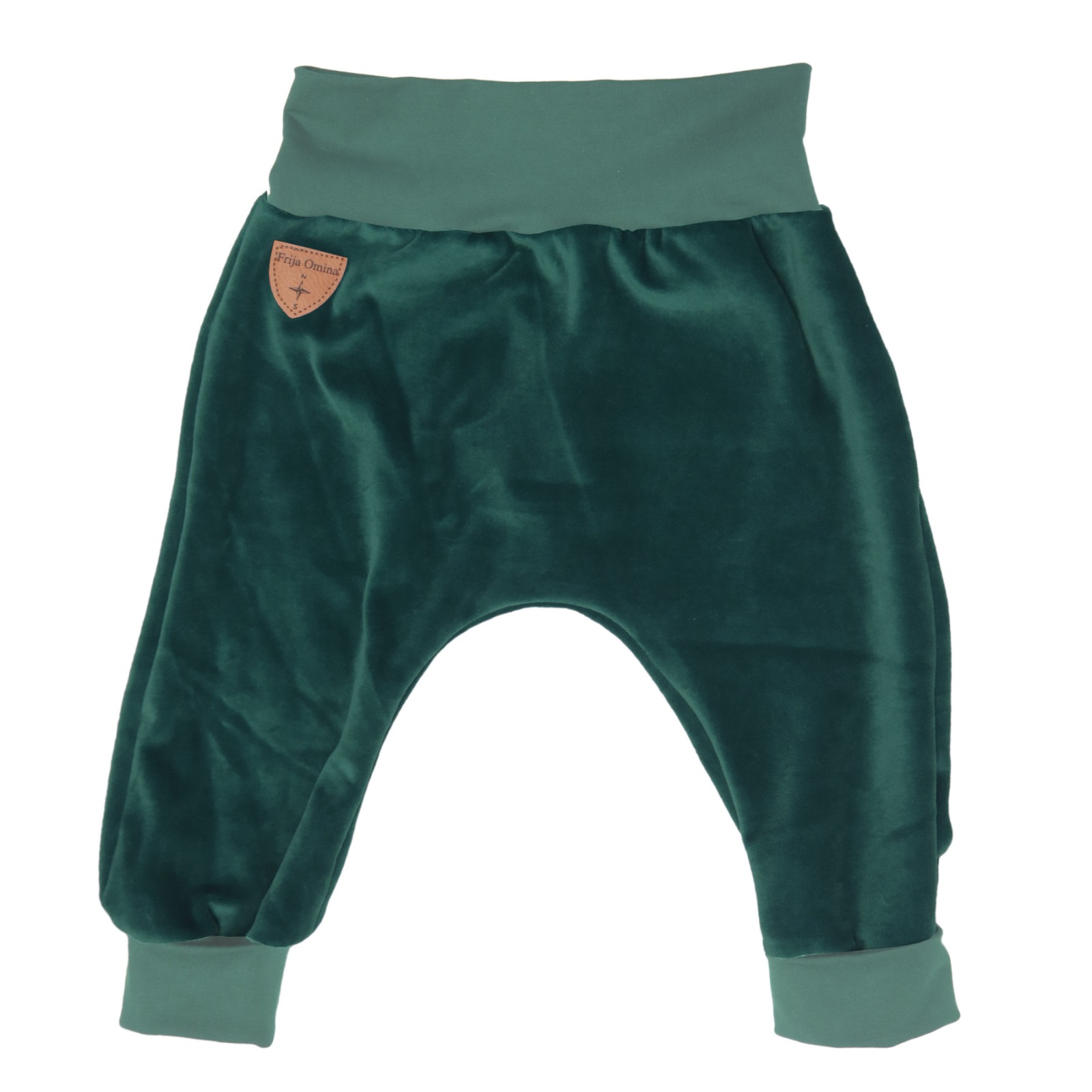 Organic velour pants Hygge mini with growth adaption, smaragd
