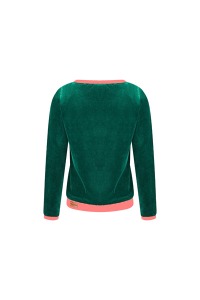 Organic jumper Onne, velour velvet dark green / pink 2