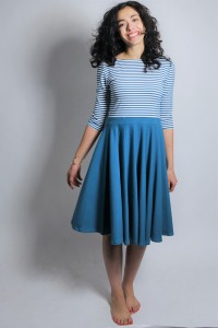 Organic dress Vrida, teal / stripes 2