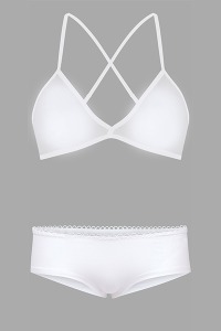 Set: Bio bra + hipster panties, white