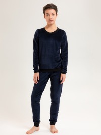 Organic velour pants Hygge blue / black 2