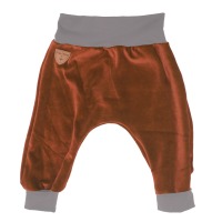 Organic velour pants Hygge mini with growth adaption, caramel brown