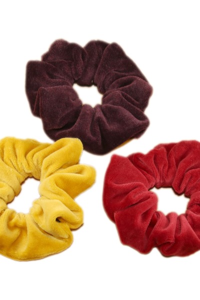 Scrunchies - hair ties - set of 3 - yellow &amp; red colours