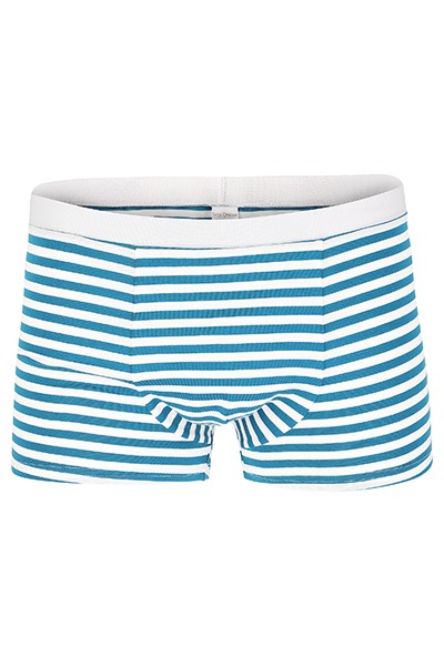 Organic men s trunk boxer shorts, stripes teal-white