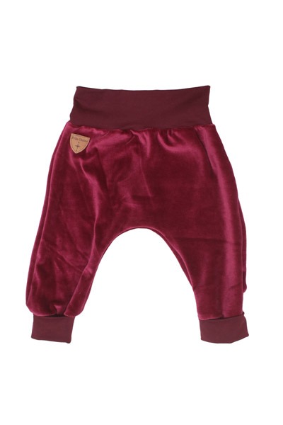 Organic velour pants Hygge mini with growth adaption aubergine red -