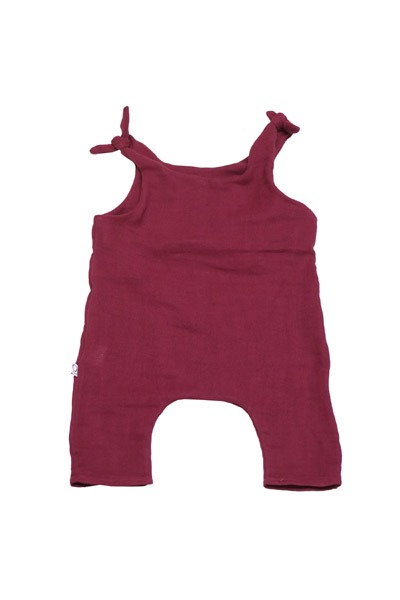 Baby romper from organic muslin berry red