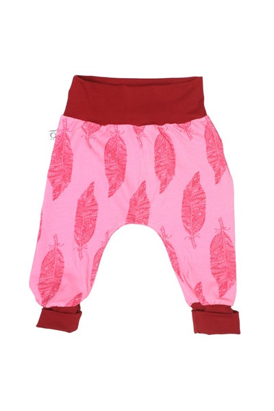 Light jersey baggy trousers with growth adaption, leafs pink -