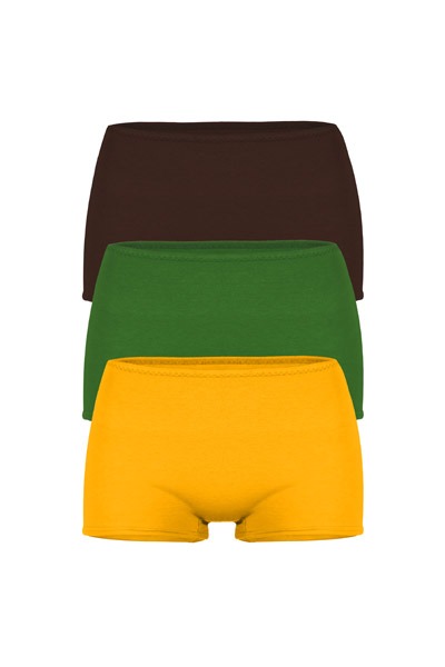 set of 3 organic panties Erna Field: Brown, verde, saffron -