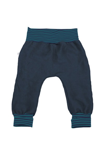 Organic hemp kids trousers with groth adaption indico stripes -