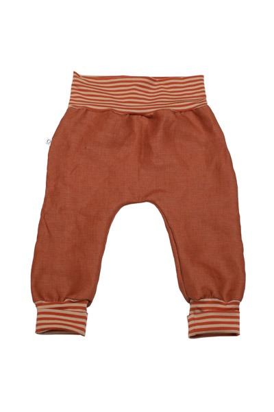 Organic hemp kids trousers with groth adaption rust stripes -
