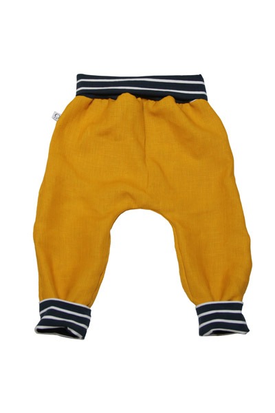 Organic hemp kids trousers with groth adaption saffron stripes -