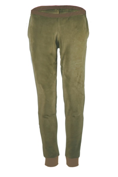 Organic velour pants Hygge olive green / taupe