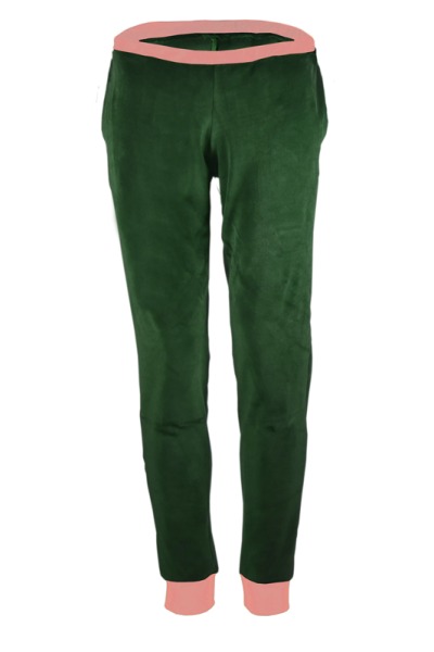 Organic velour pants Hygge smaragd green / pink - sizes XS, M and L