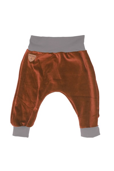 Organic velour pants Hygge mini with growth adaption, caramel brown -