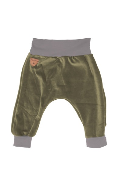 Organic velour pants Hygge mini with growth adaption, olive green -