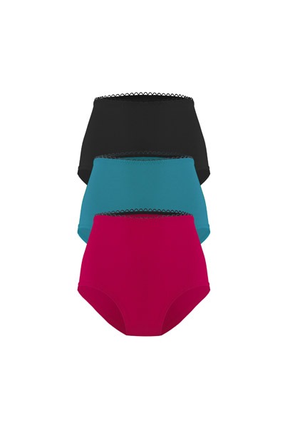 set of 3 organic hight waist knickers Lille black/teal/berry -