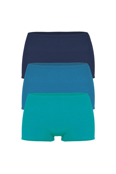 set of 3 organic panties Erna Lake: Indico blue bluebottle turquoise -
