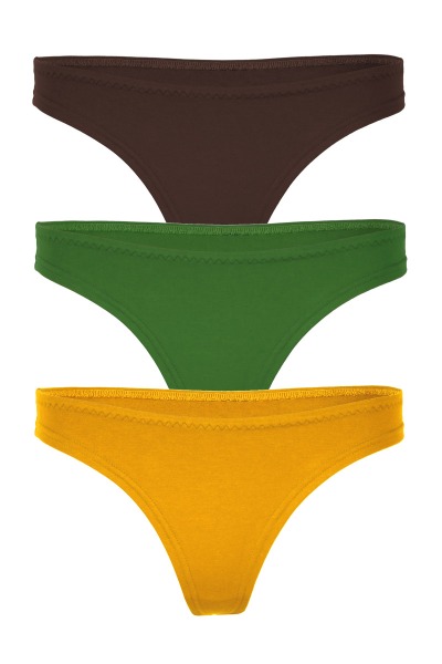 Set of 3 Organic thong Pur Field: Brown, verde, saffron -
