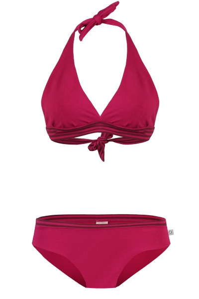 Organic cotton Bikini Fjorde berry / aubergine stripes red -