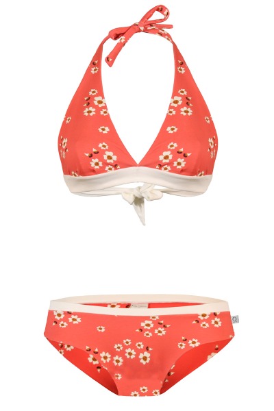 Organic cotton Bikini Fjorde daisy coral orange ecru -