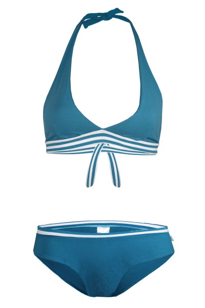 Bio Baumwoll-Bikini Fjorde petrol / Streifen Top + Pants -