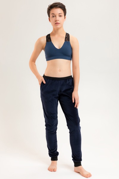 Organic velour pants Hygge blue / black - New cut, more comfortable